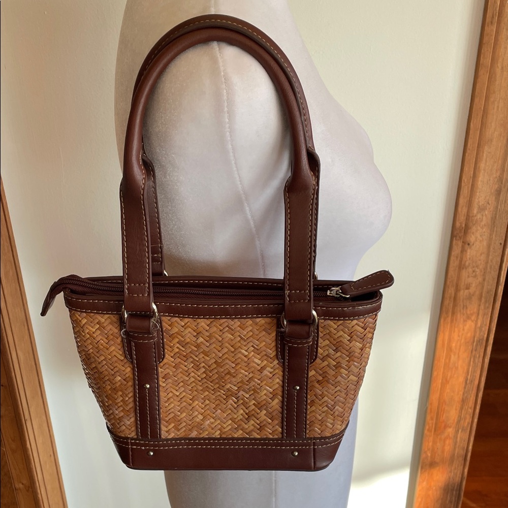 ETIENNE AIGNER Brown Tan Rattan Woven Small Tote Vintage - Picture 3 of 16